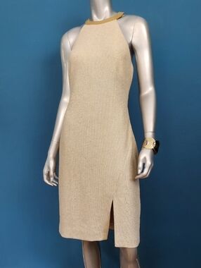 🆕️RALPH by RALPH LAUREN Woven Sheath Halter Dress w/ Genuine Leather Accent NWT